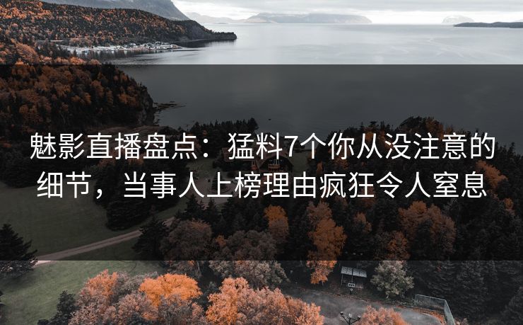 魅影直播盘点：猛料7个你从没注意的细节，当事人上榜理由疯狂令人窒息